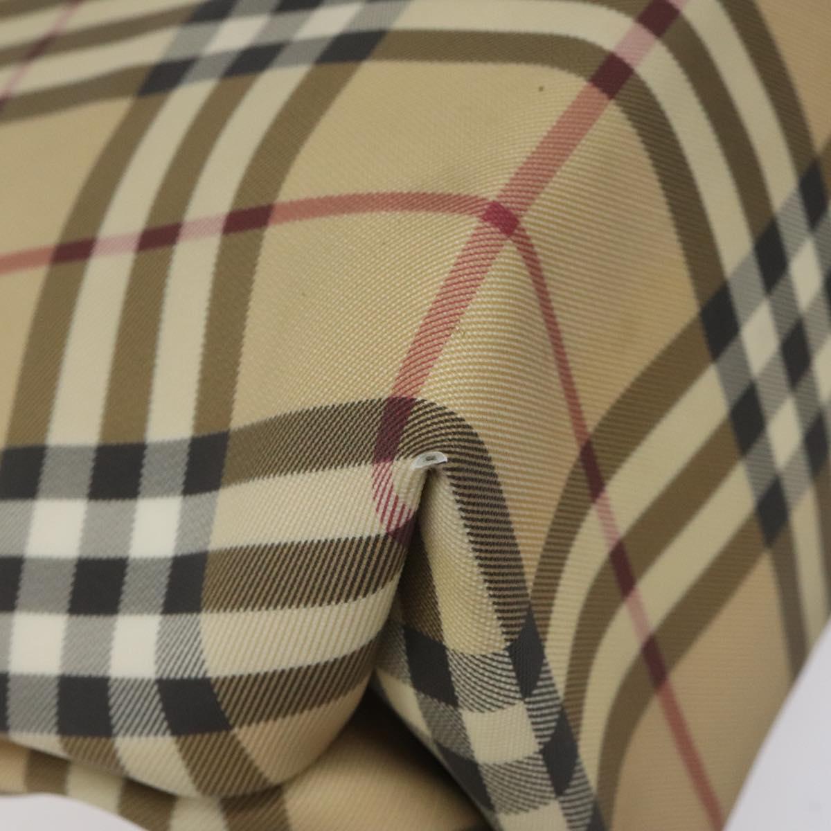 BURBERRY Nova Check Hand Bag PVC Beige Silver Auth 114766