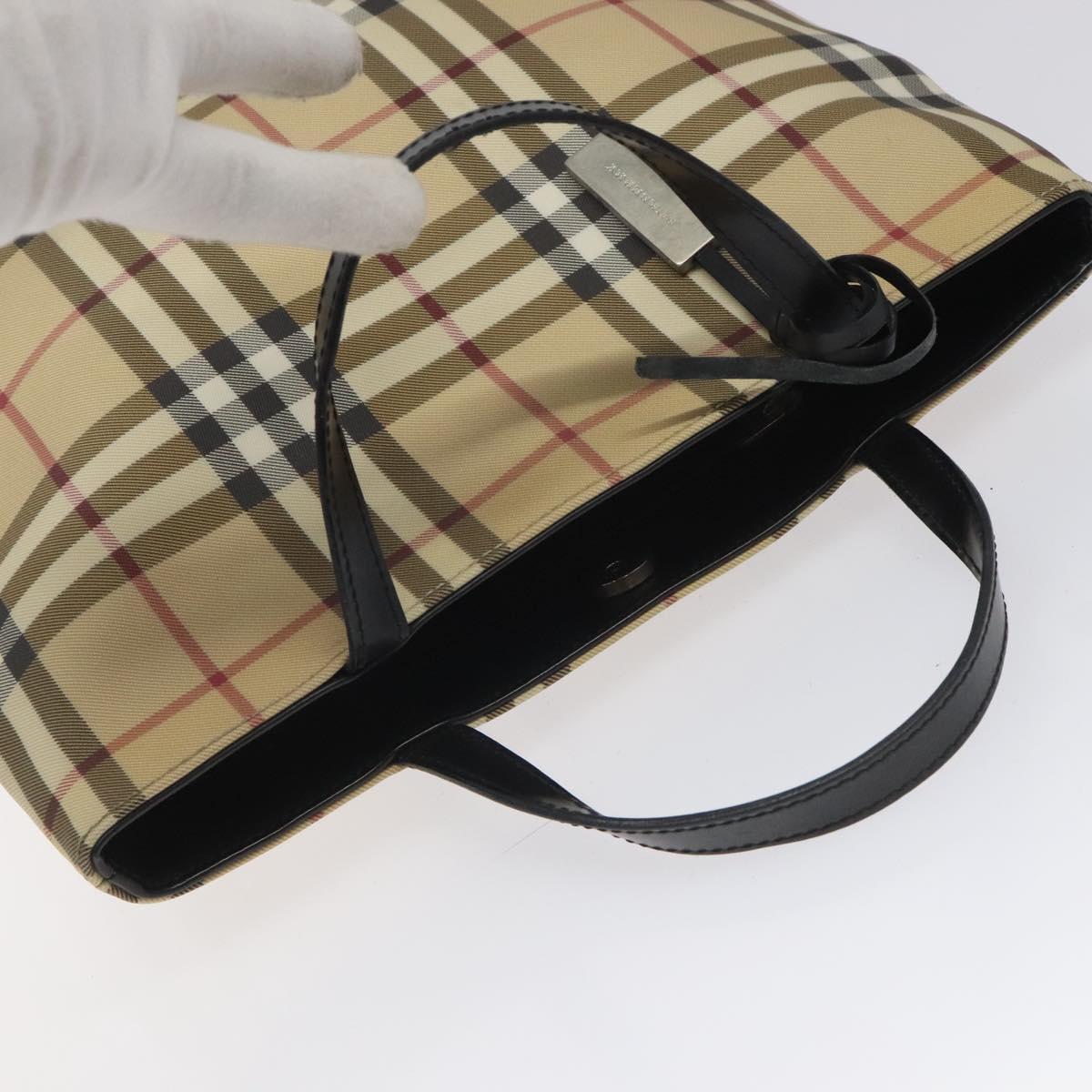 BURBERRY Nova Check Hand Bag PVC Beige Silver Auth 114766