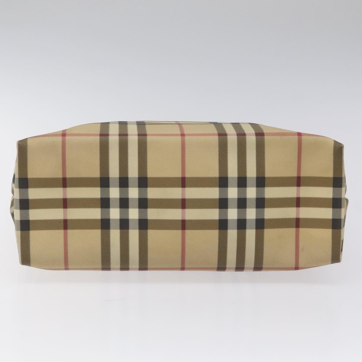 BURBERRY Nova Check Hand Bag PVC Beige Silver Auth 114766