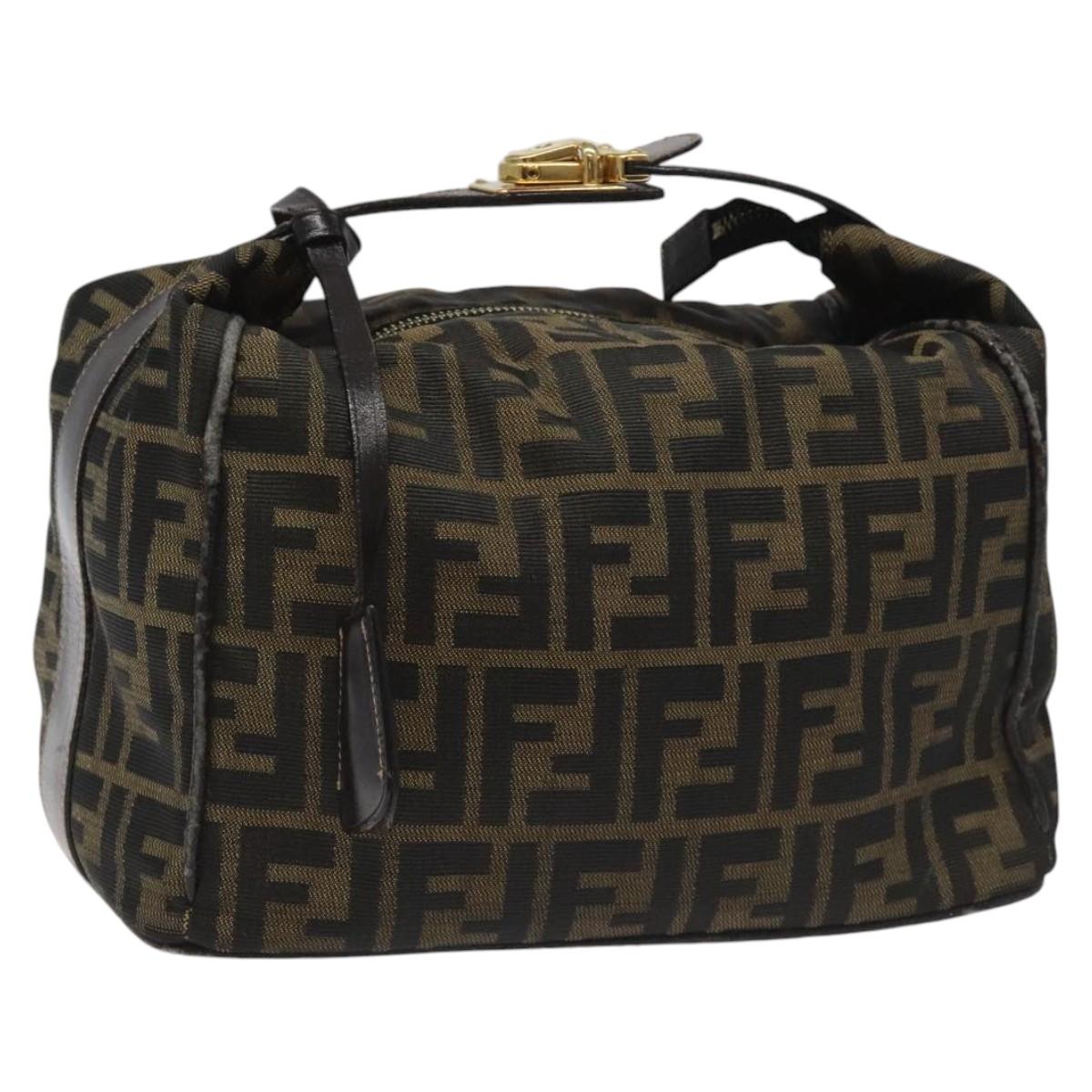 FENDI Zucca Canvas Hand Bag Brown Black gold Auth 114781