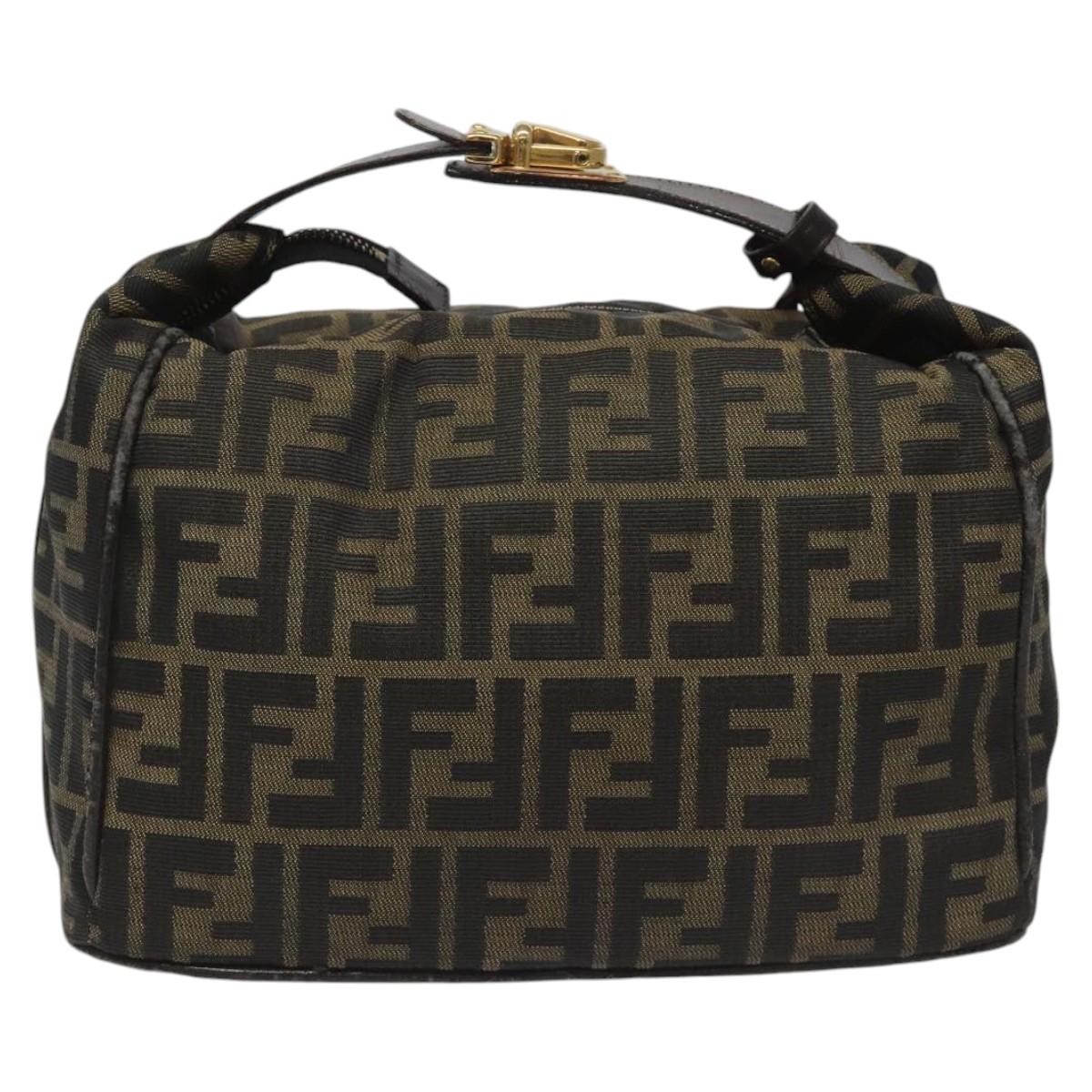 FENDI Zucca Canvas Hand Bag Brown Black gold Auth 114781