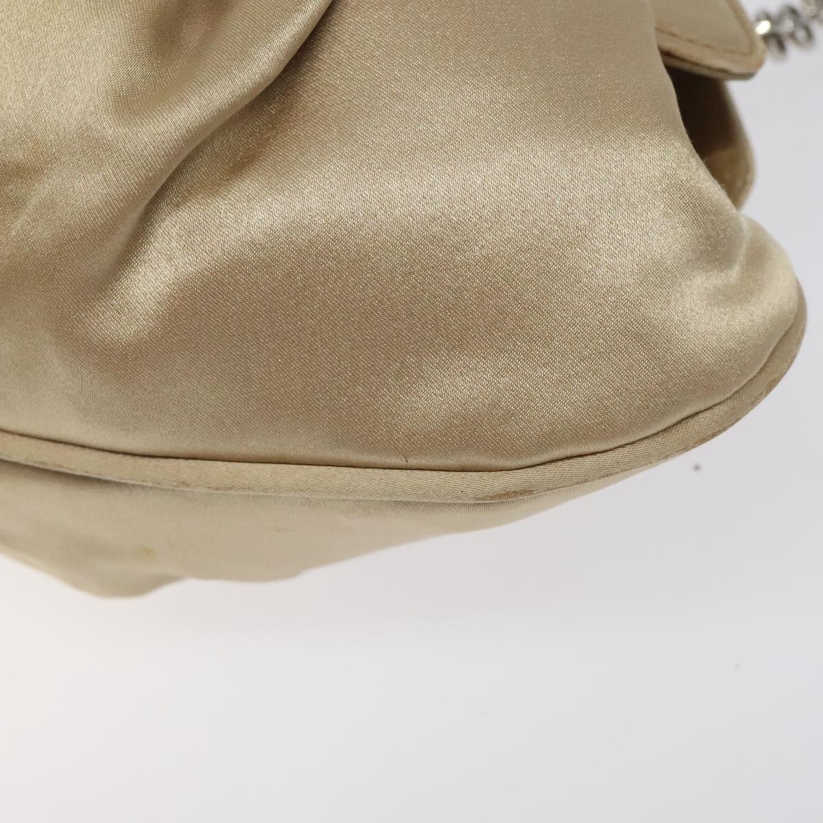 Salvatore Ferragamo Gancini Chain Shoulder Bag Satin Beige Silver Auth 114785