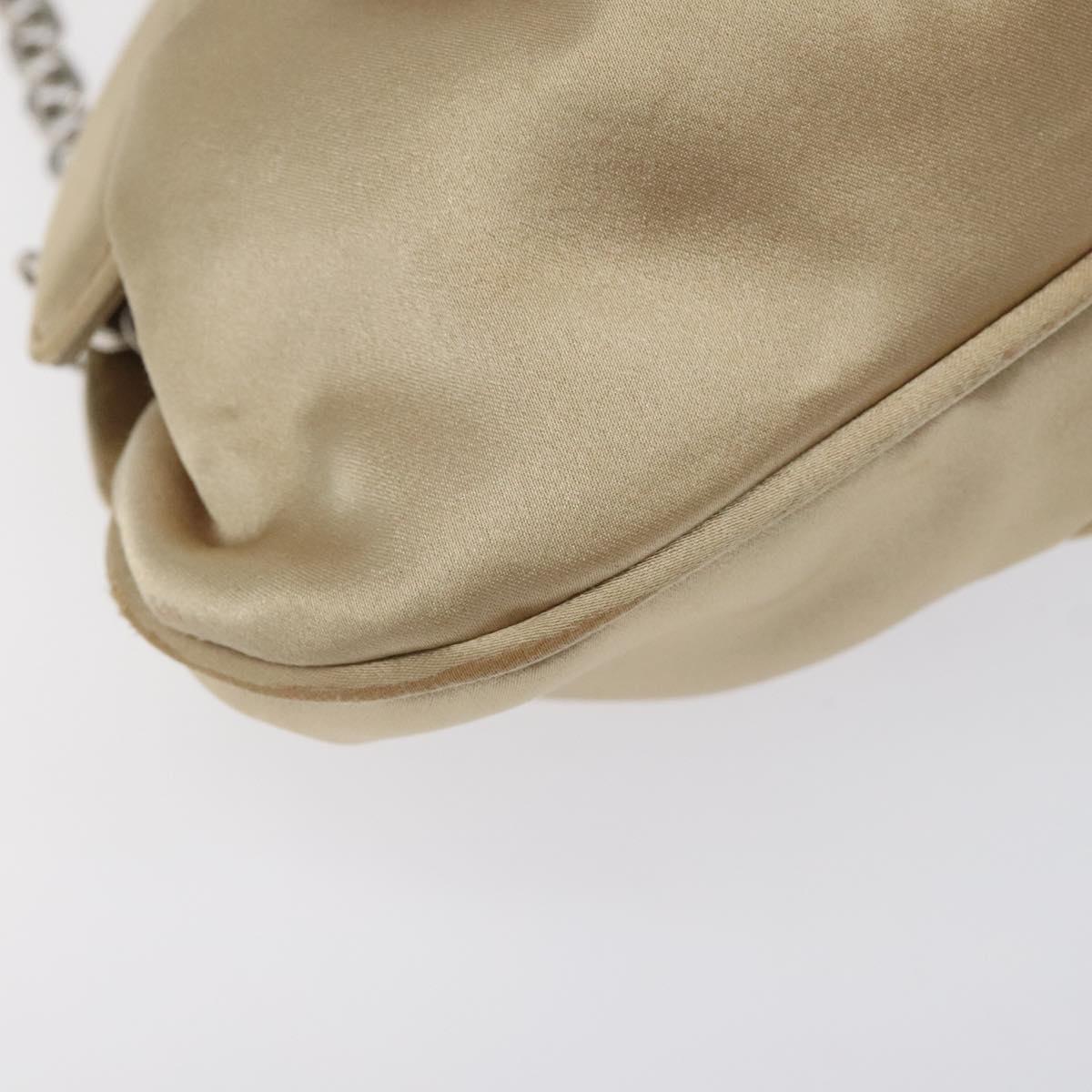 Salvatore Ferragamo Gancini Chain Shoulder Bag Satin Beige Silver Auth 114785