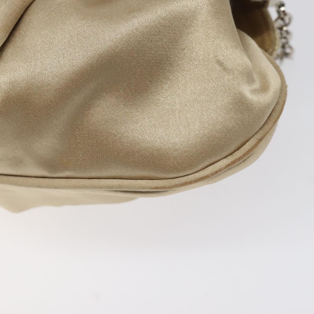 Salvatore Ferragamo Gancini Chain Shoulder Bag Satin Beige Silver Auth 114785