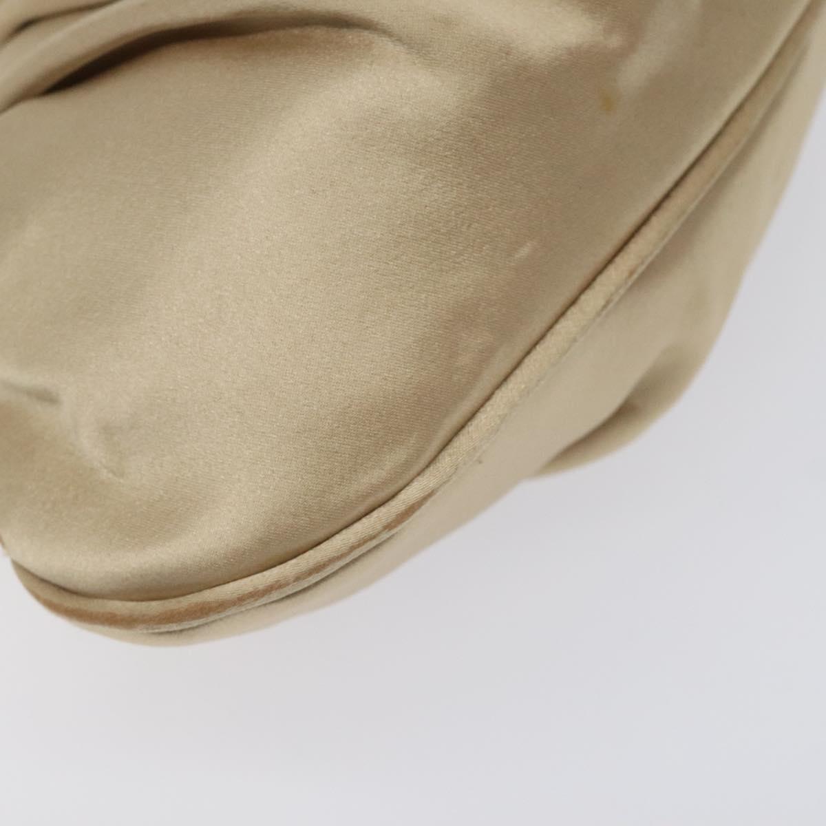 Salvatore Ferragamo Gancini Chain Shoulder Bag Satin Beige Silver Auth 114785