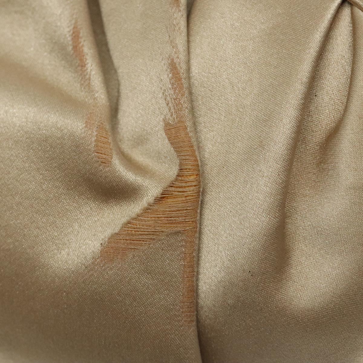 Salvatore Ferragamo Gancini Chain Shoulder Bag Satin Beige Silver Auth 114785