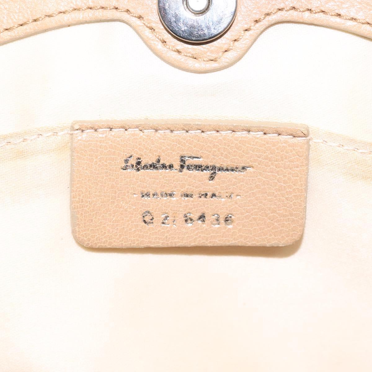 Salvatore Ferragamo Gancini Chain Shoulder Bag Satin Beige Silver Auth 114785