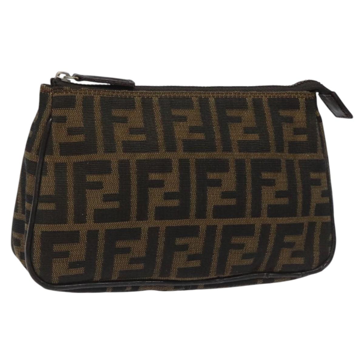 FENDI Zucca Canvas Pouch Brown Black Auth 114794