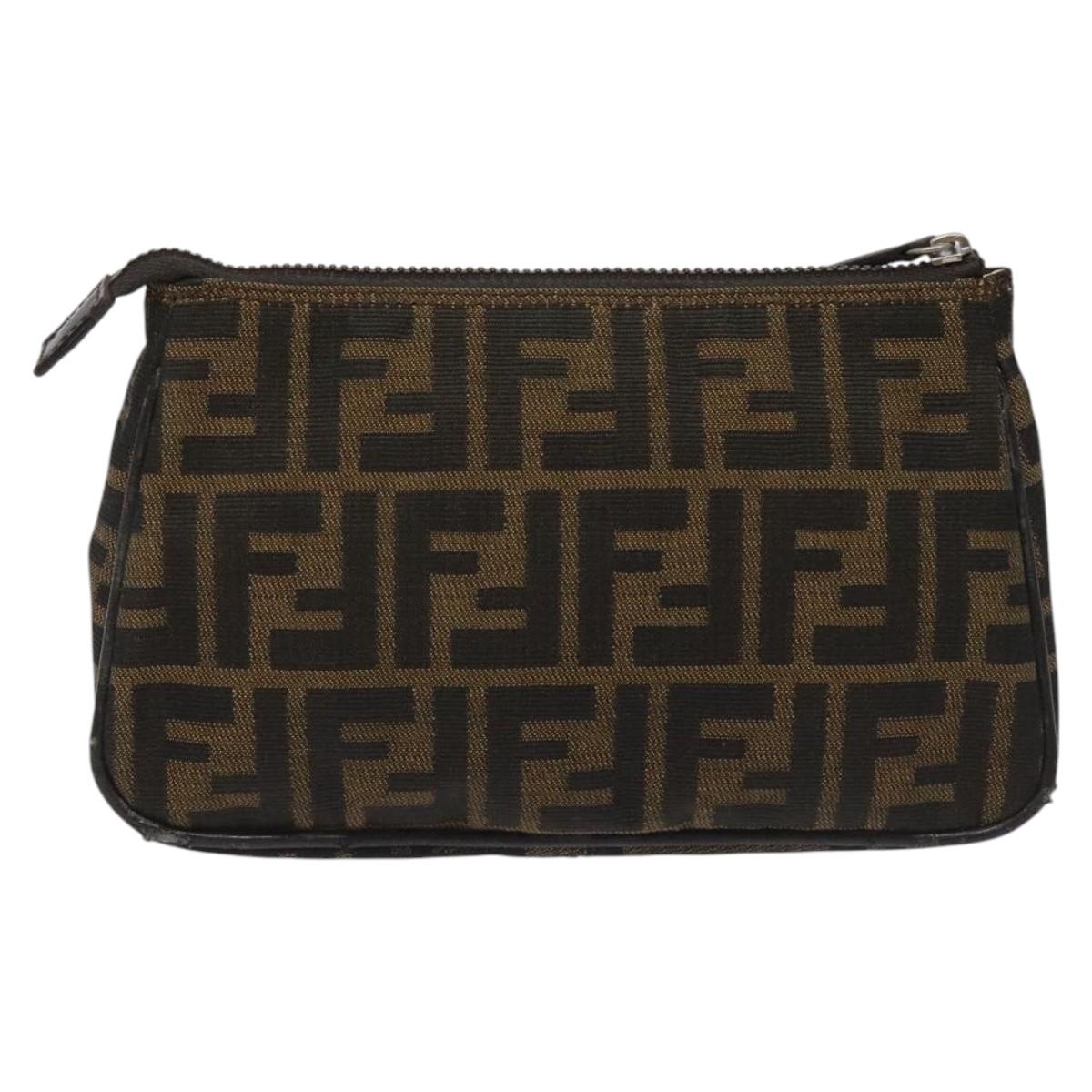 FENDI Zucca Canvas Pouch Brown Black Auth 114794