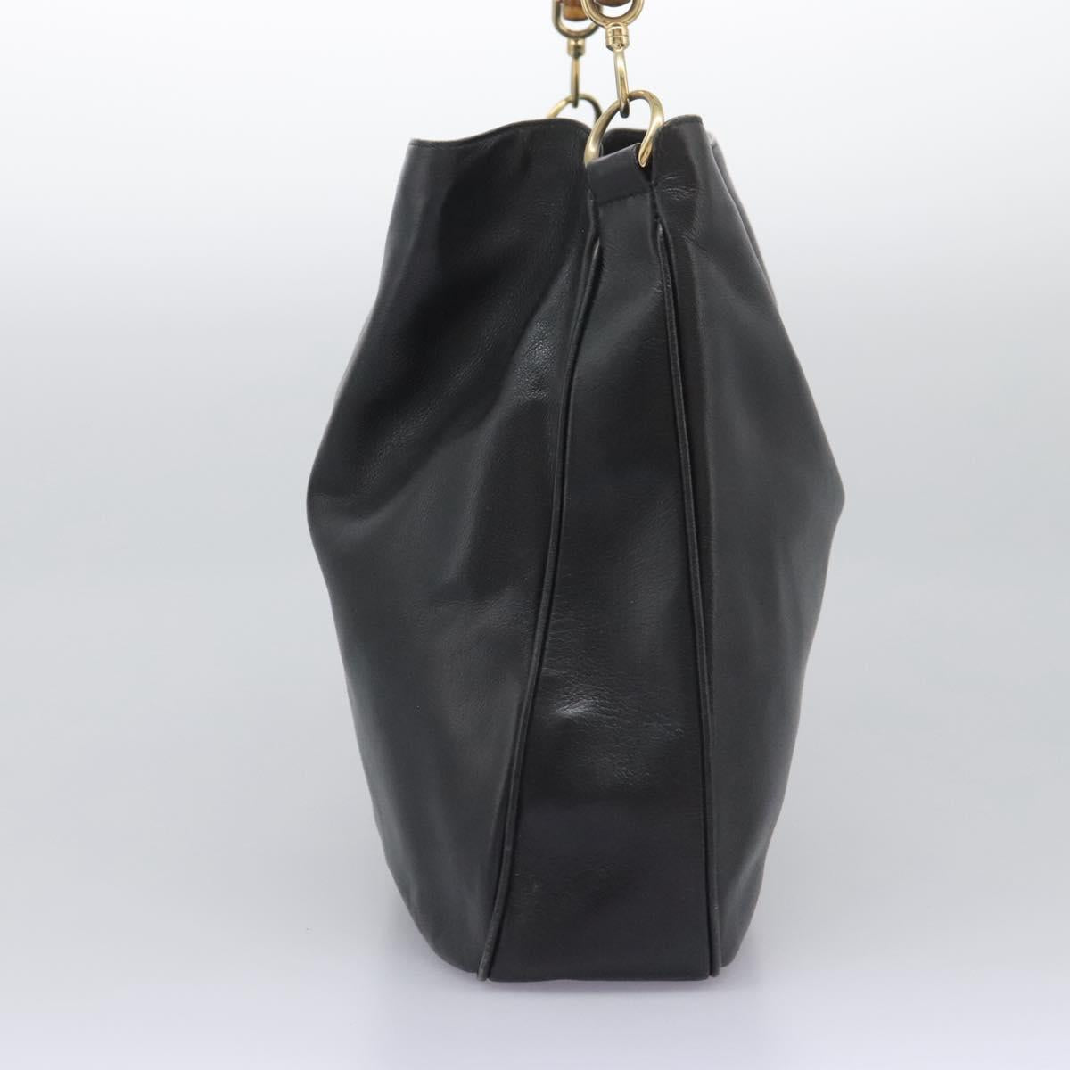 GUCCI Bamboo Hand Bag Leather 2way Black Gold 001 1781 1577 Auth 114799