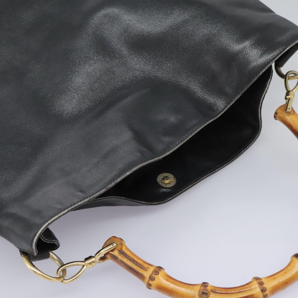 GUCCI Bamboo Hand Bag Leather 2way Black Gold 001 1781 1577 Auth 114799