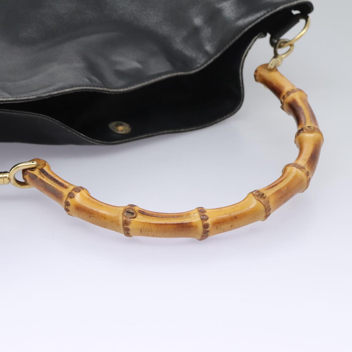 GUCCI Bamboo Hand Bag Leather 2way Black Gold 001 1781 1577 Auth 114799
