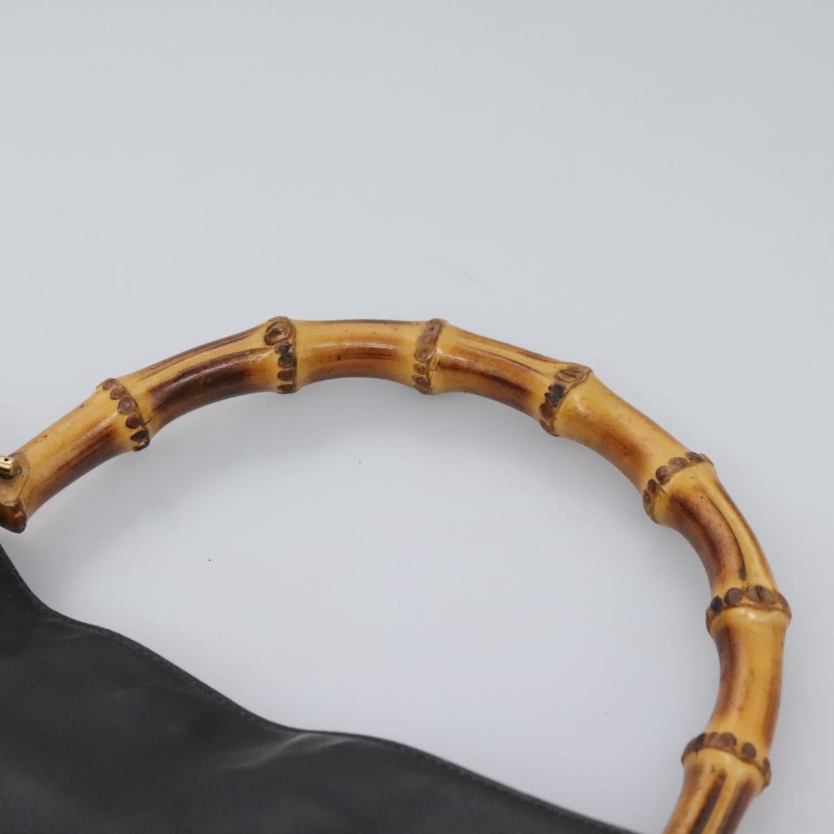 GUCCI Bamboo Hand Bag Leather 2way Black Gold 001 1781 1577 Auth 114799