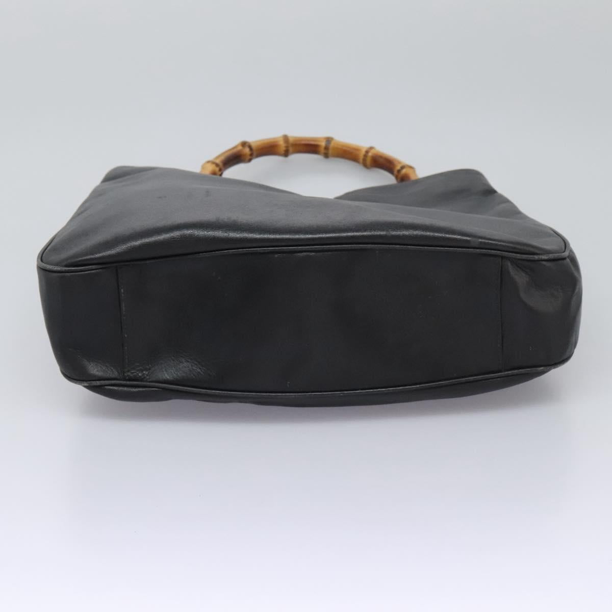 GUCCI Bamboo Hand Bag Leather 2way Black Gold 001 1781 1577 Auth 114799
