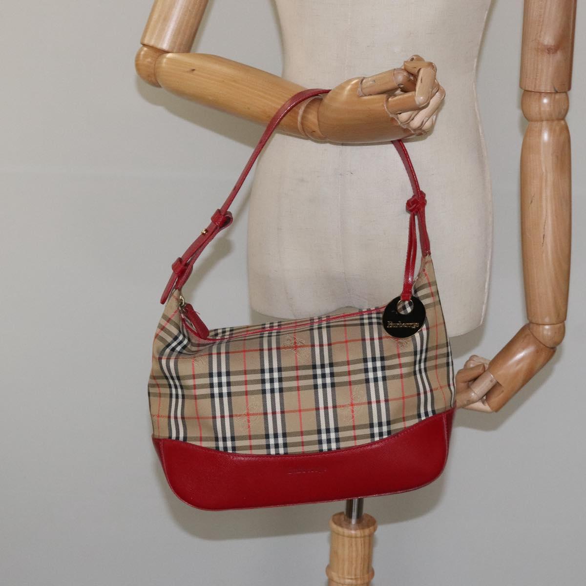 Burberrys Nova Check Shoulder Bag Canvas Beige Red Auth 114822