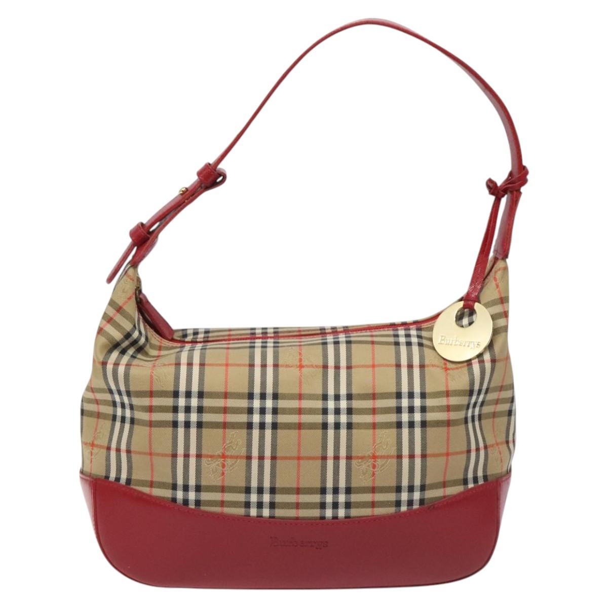 Burberrys Nova Check Shoulder Bag Canvas Beige Red Auth 114822