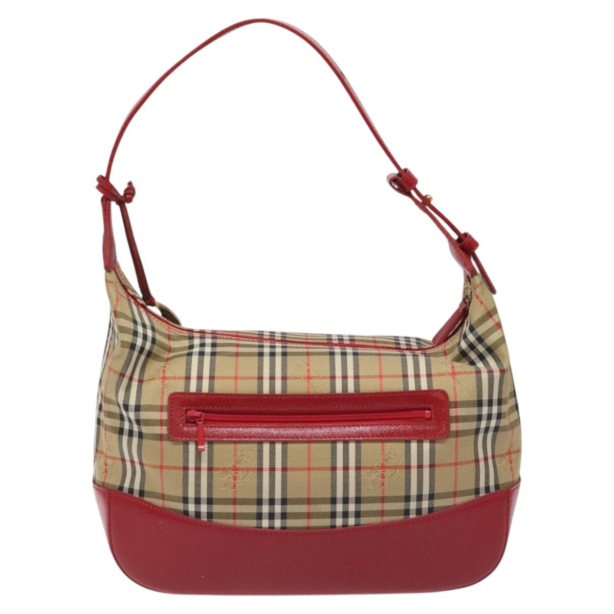 Burberrys Nova Check Shoulder Bag Canvas Beige Red Auth 114822