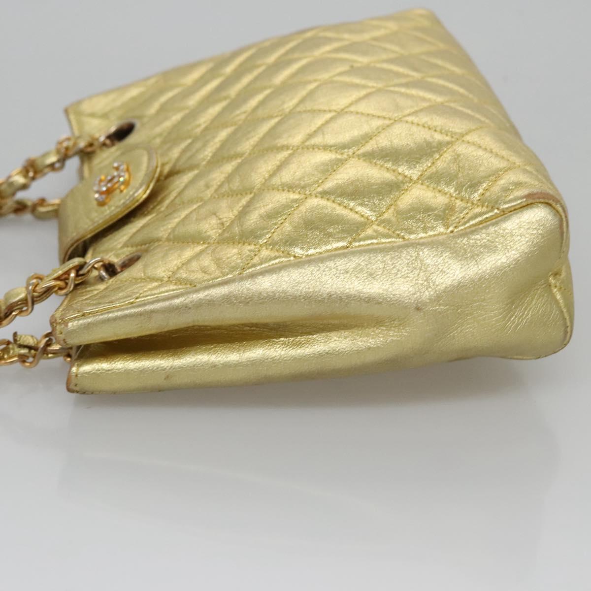 CHANEL Chain Shoulder Bag Leather Gold CC Auth 114863