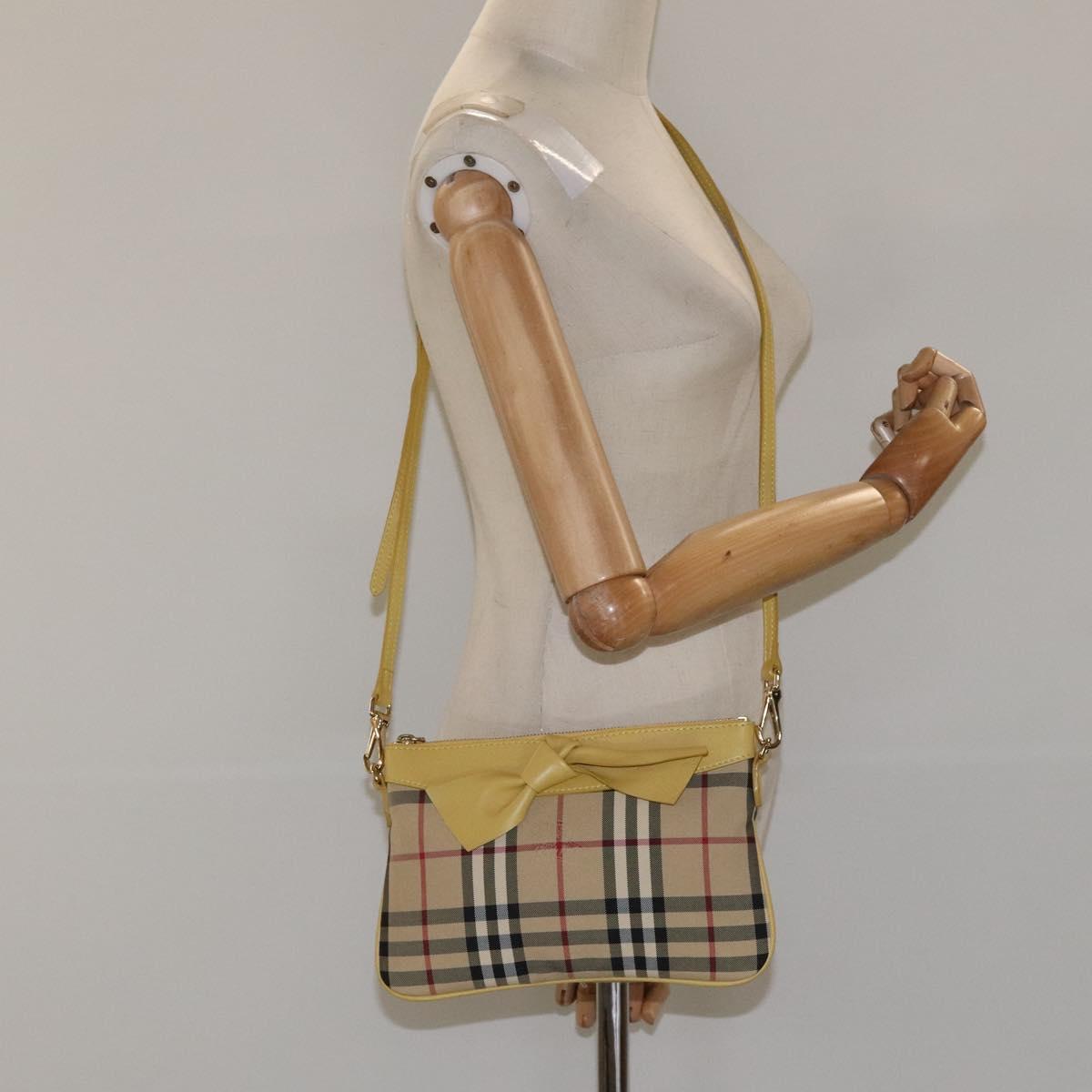 BURBERRY Nova Check Shoulder Bag Canvas Beige Gold Auth 114865