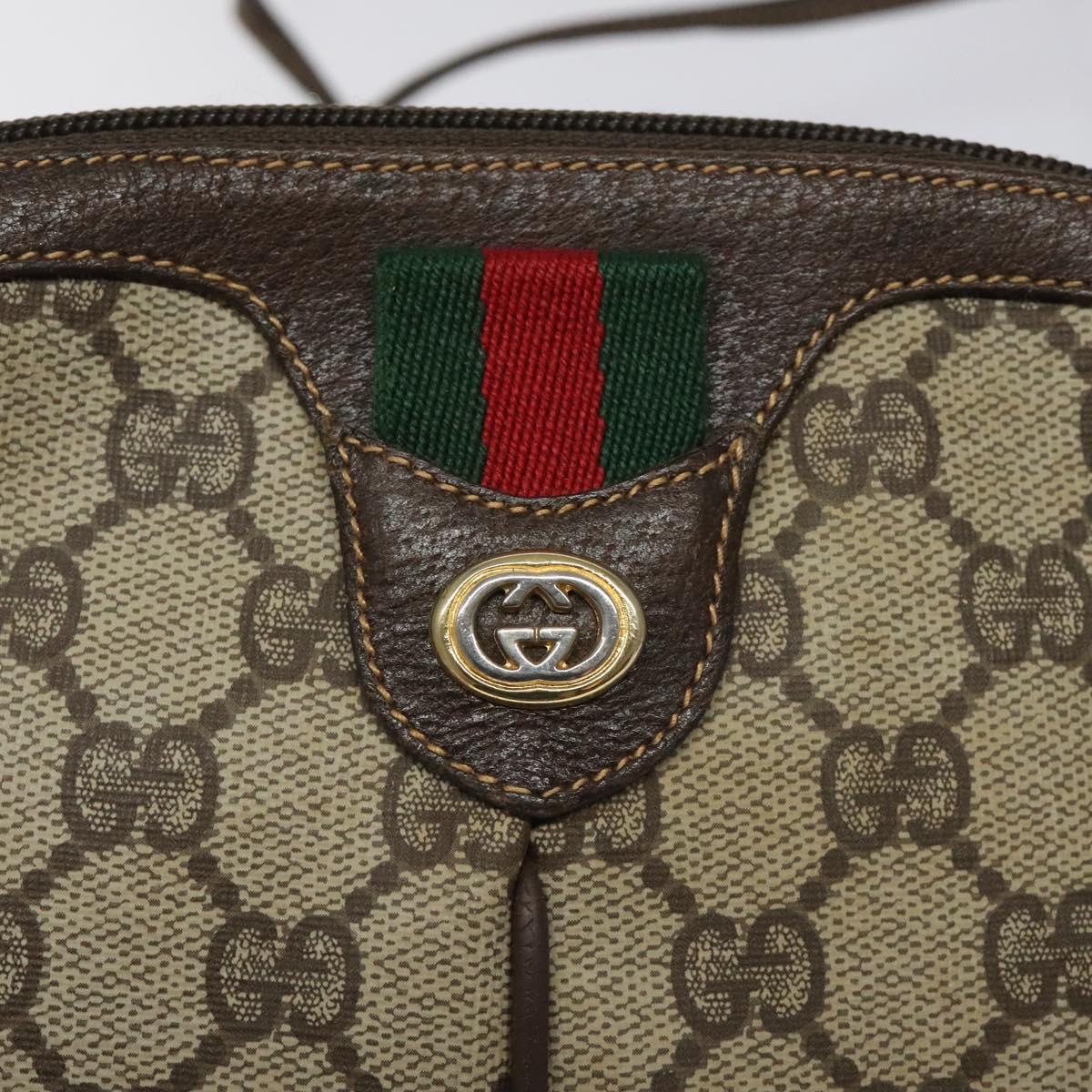 GUCCI GG Supreme Web Sherry Line Bag PVC Beige Gold Red 904 02 047 Auth 114872