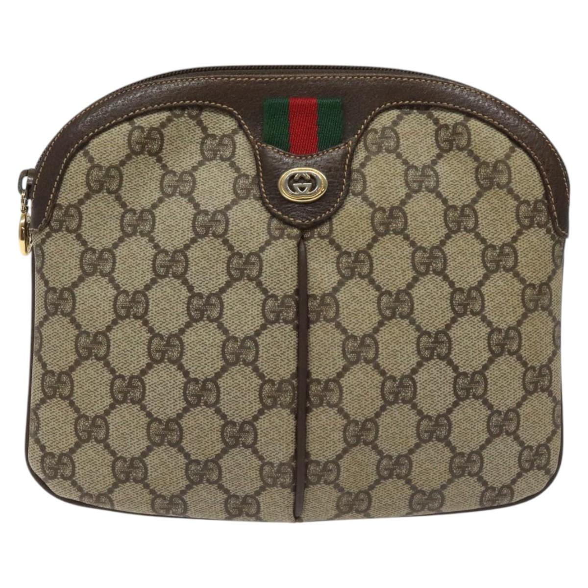 GUCCI GG Supreme Web Sherry Line Bag PVC Beige Gold Red 904 02 047 Auth 114872