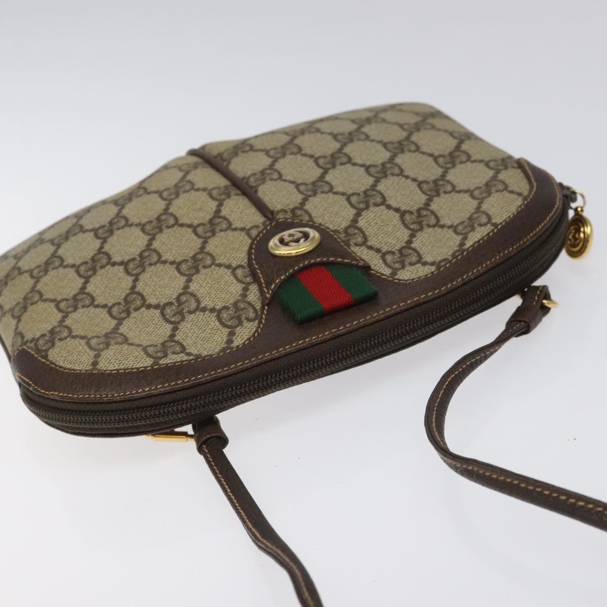 GUCCI GG Supreme Web Sherry Line Bag PVC Beige Gold Red 904 02 047 Auth 114872