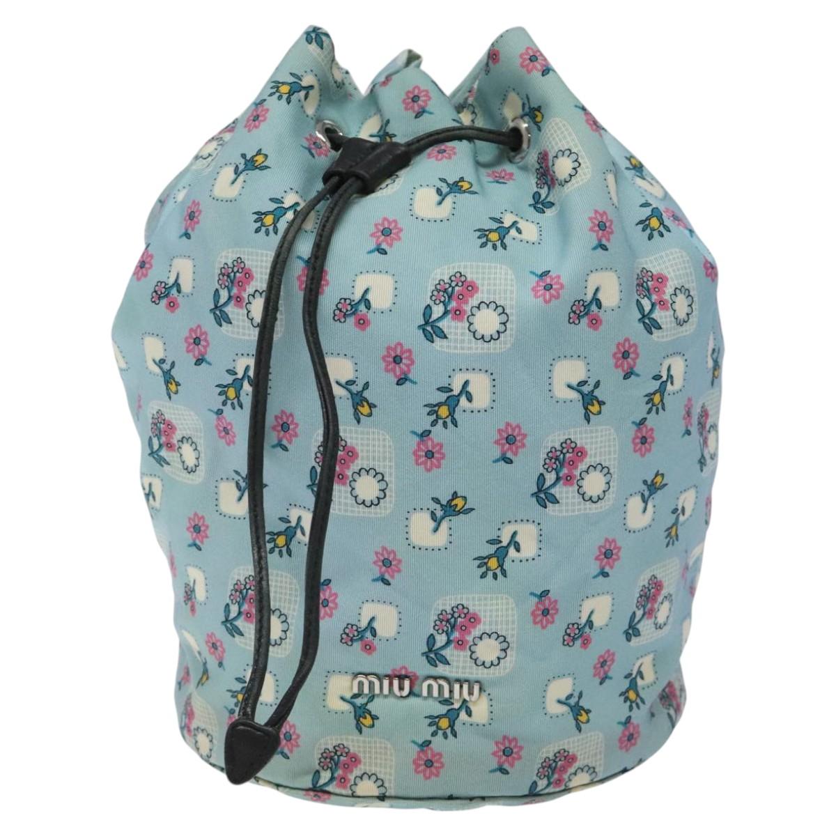 Miu Miu Pouch Nylon Light Blue Silver Auth 114880