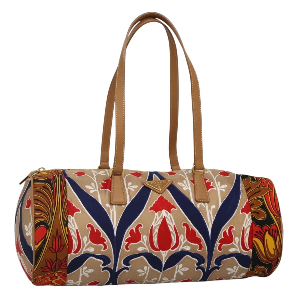 PRADA Shoulder Bag Silk Beige Gold Auth 114898V