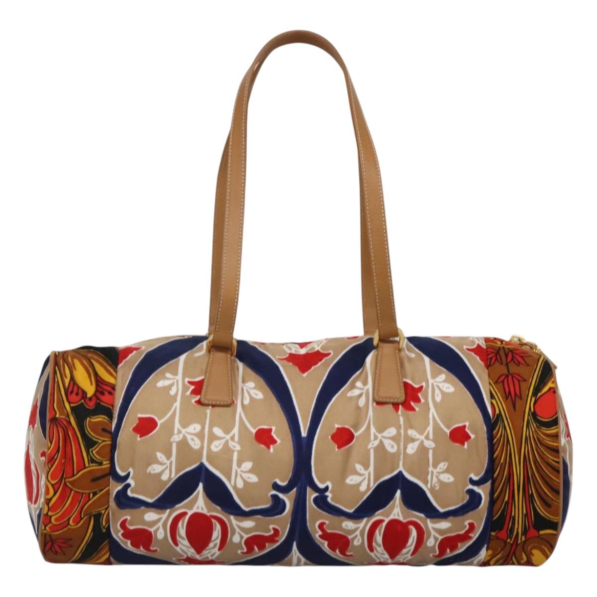 PRADA Shoulder Bag Silk Beige Gold Auth 114898V