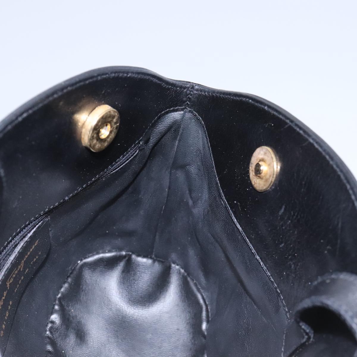 Salvatore Ferragamo Shoulder Bag Leather Black Gold Auth 114930