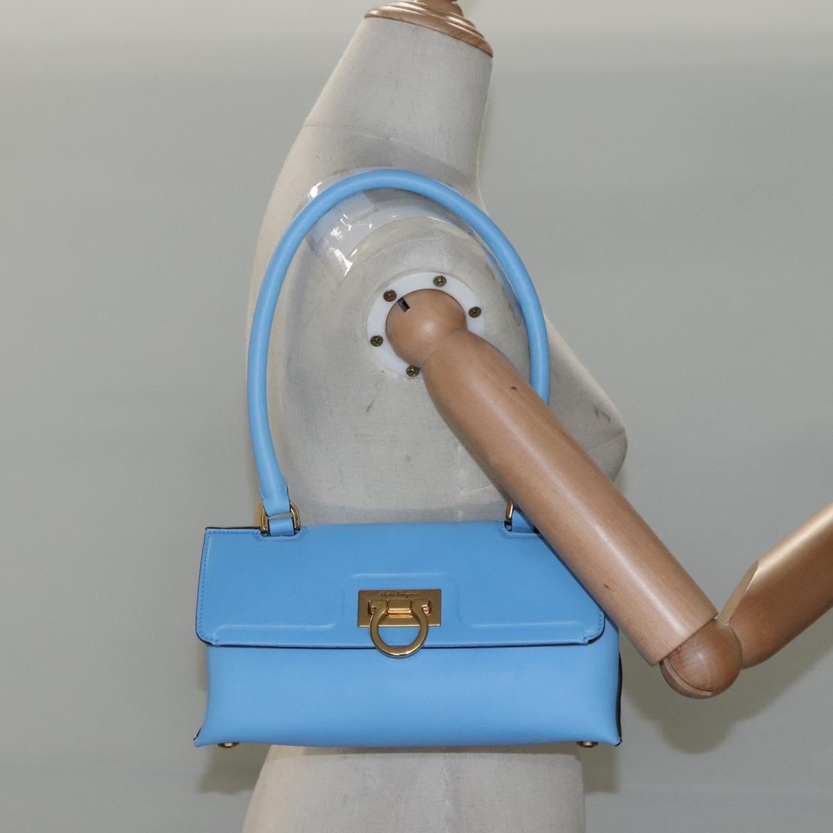 Salvatore Ferragamo Gancini Shoulder Bag Leather Blue Gold Auth 114931V