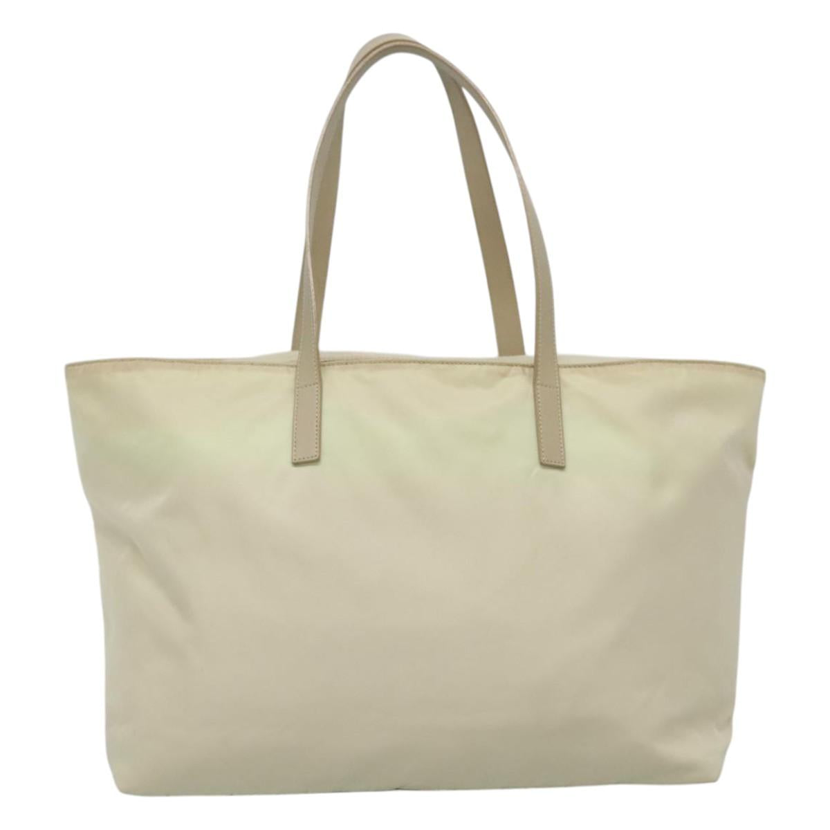 PRADA Tote Bag Nylon Ivory Silver Auth 114933