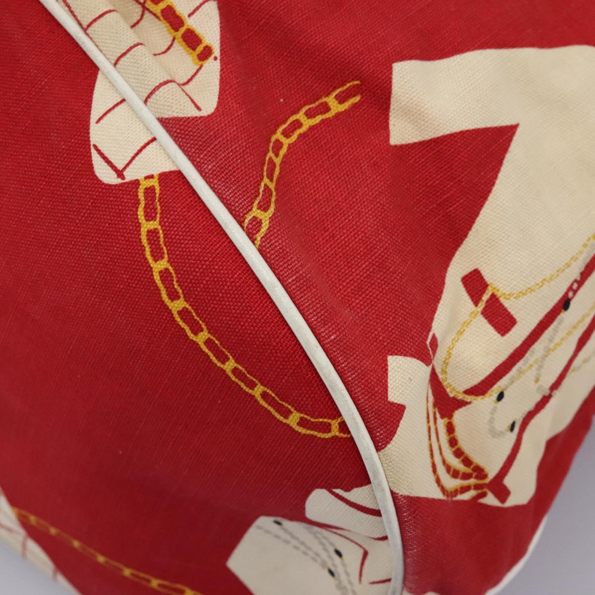 CHANEL Chain Shoulder Bag Canvas Red Gold CC Auth 114940