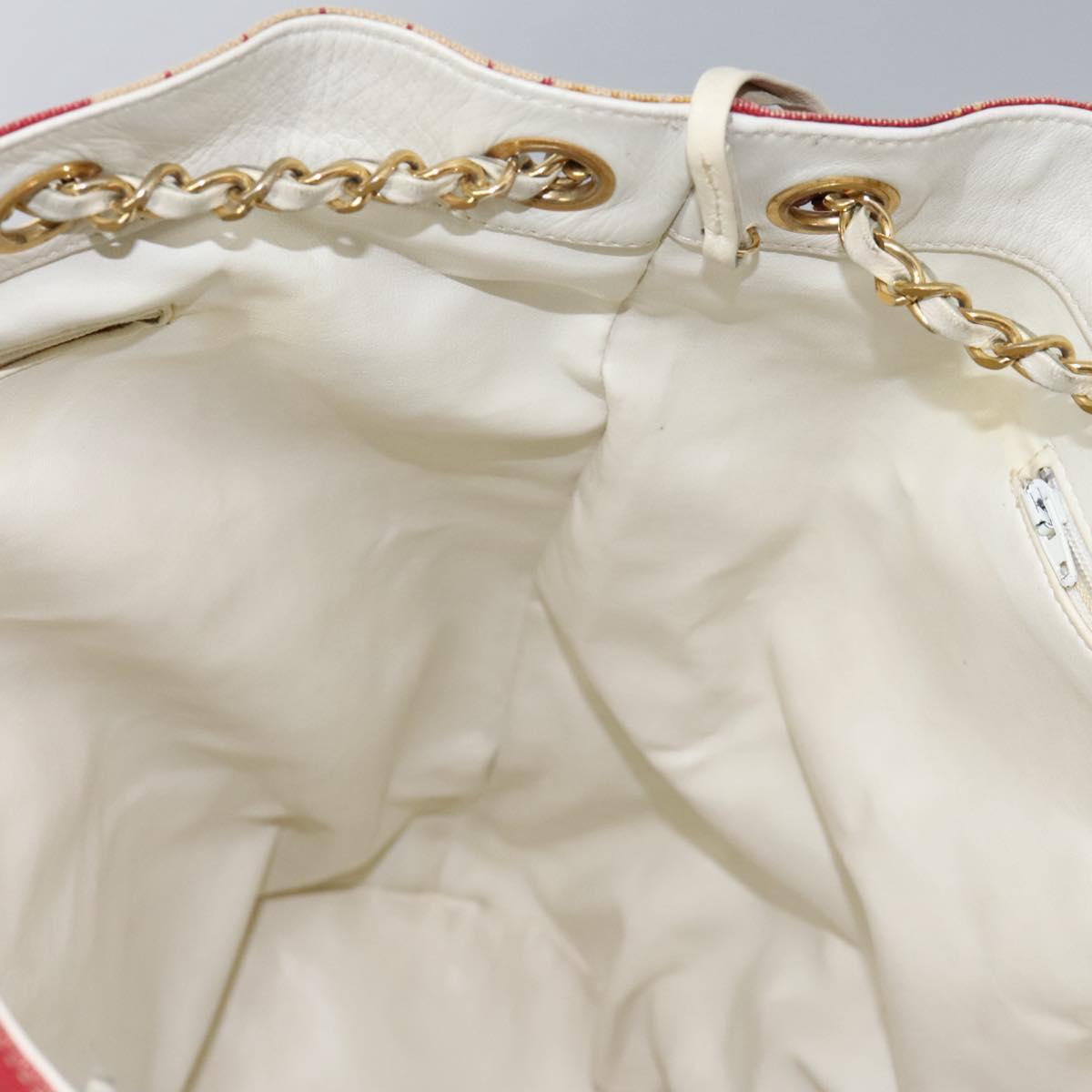 CHANEL Chain Shoulder Bag Canvas Red Gold CC Auth 114940