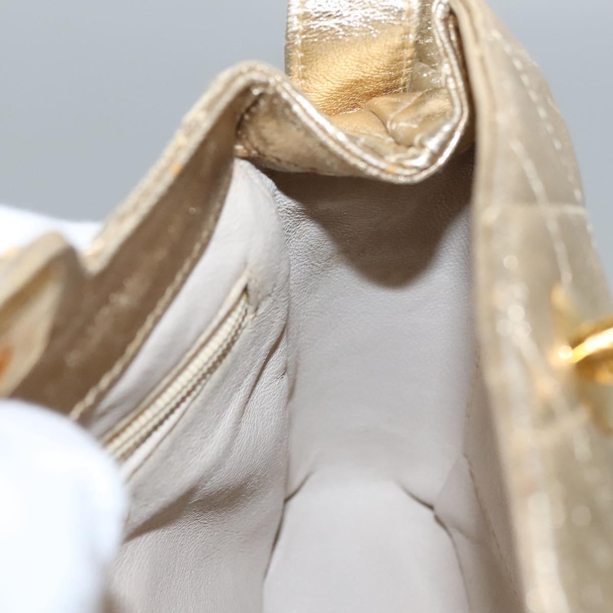 CHANEL Matelasse Shoulder Bag Lamb Skin Gold CC Auth 114942A