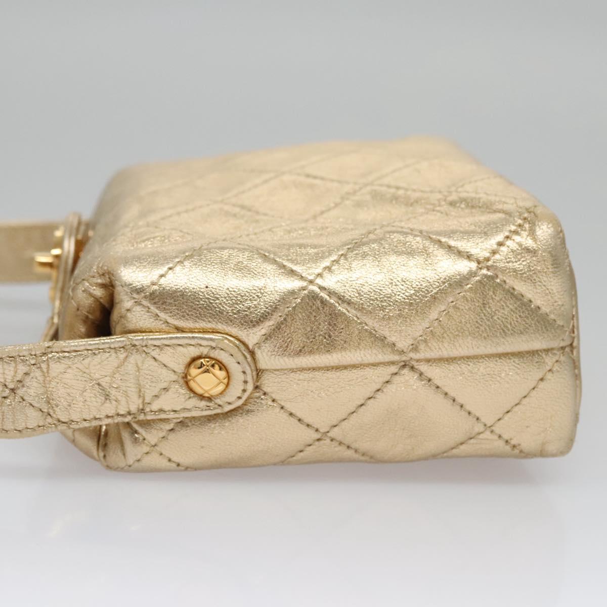 CHANEL Matelasse Shoulder Bag Lamb Skin Gold CC Auth 114942A