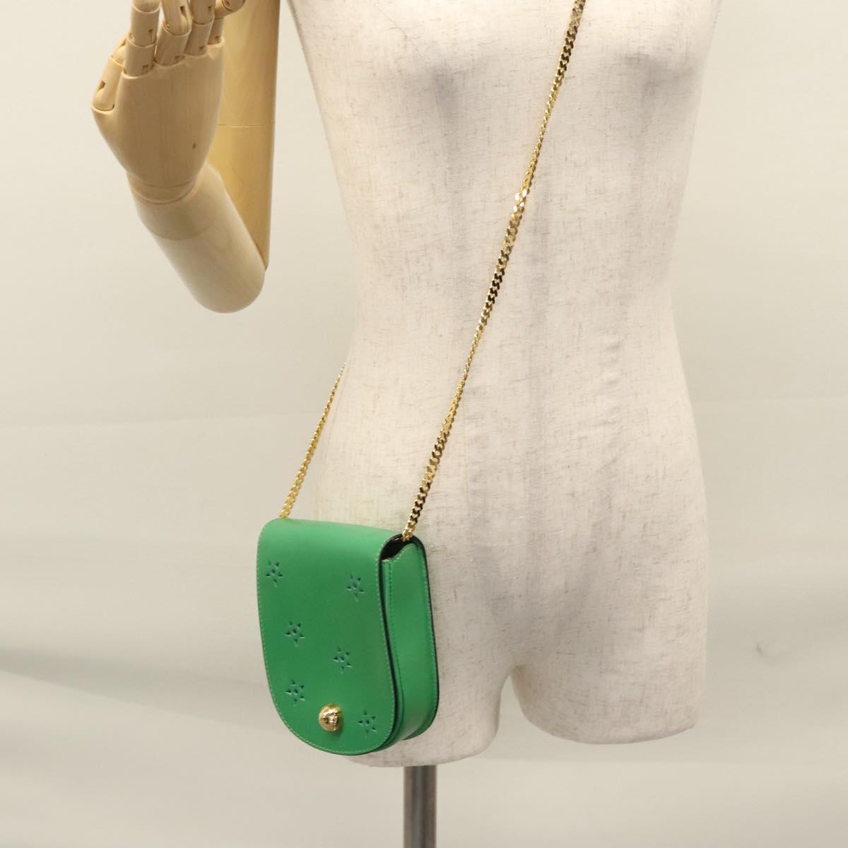 CELINE Shoulder Bag Leather Green Gold Auth 114967V