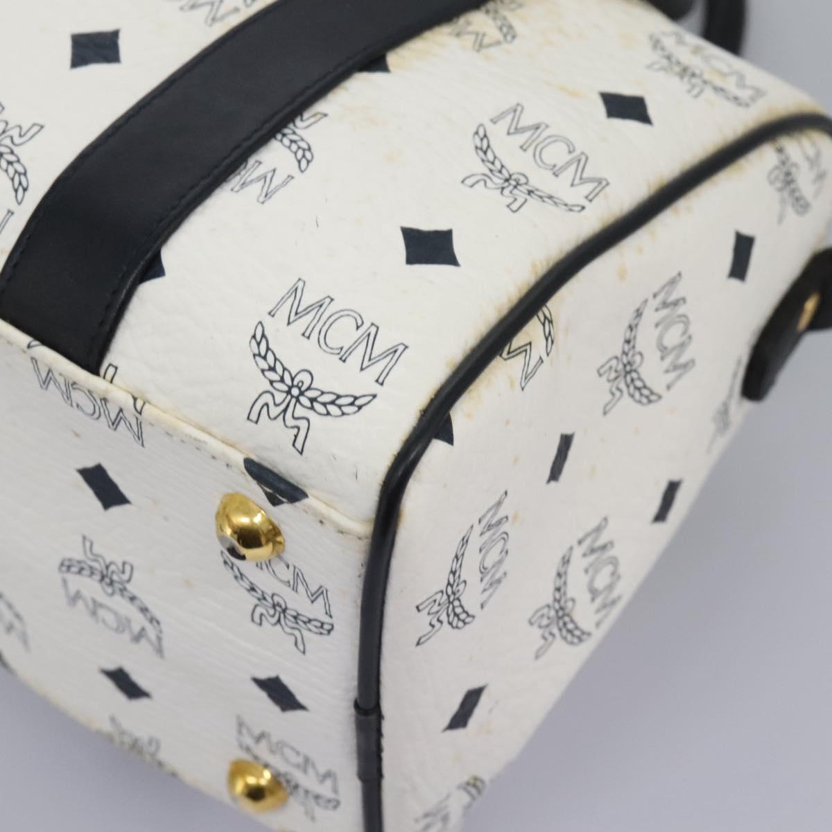 MCM Vicetos Logogram Hand Bag PVC Leather 2way White Gold Auth 115026