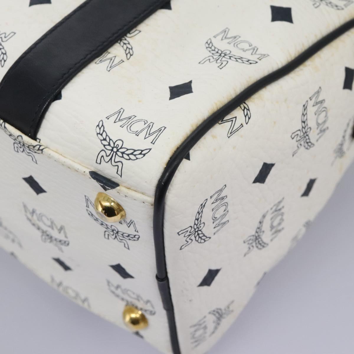 MCM Vicetos Logogram Hand Bag PVC Leather 2way White Gold Auth 115026