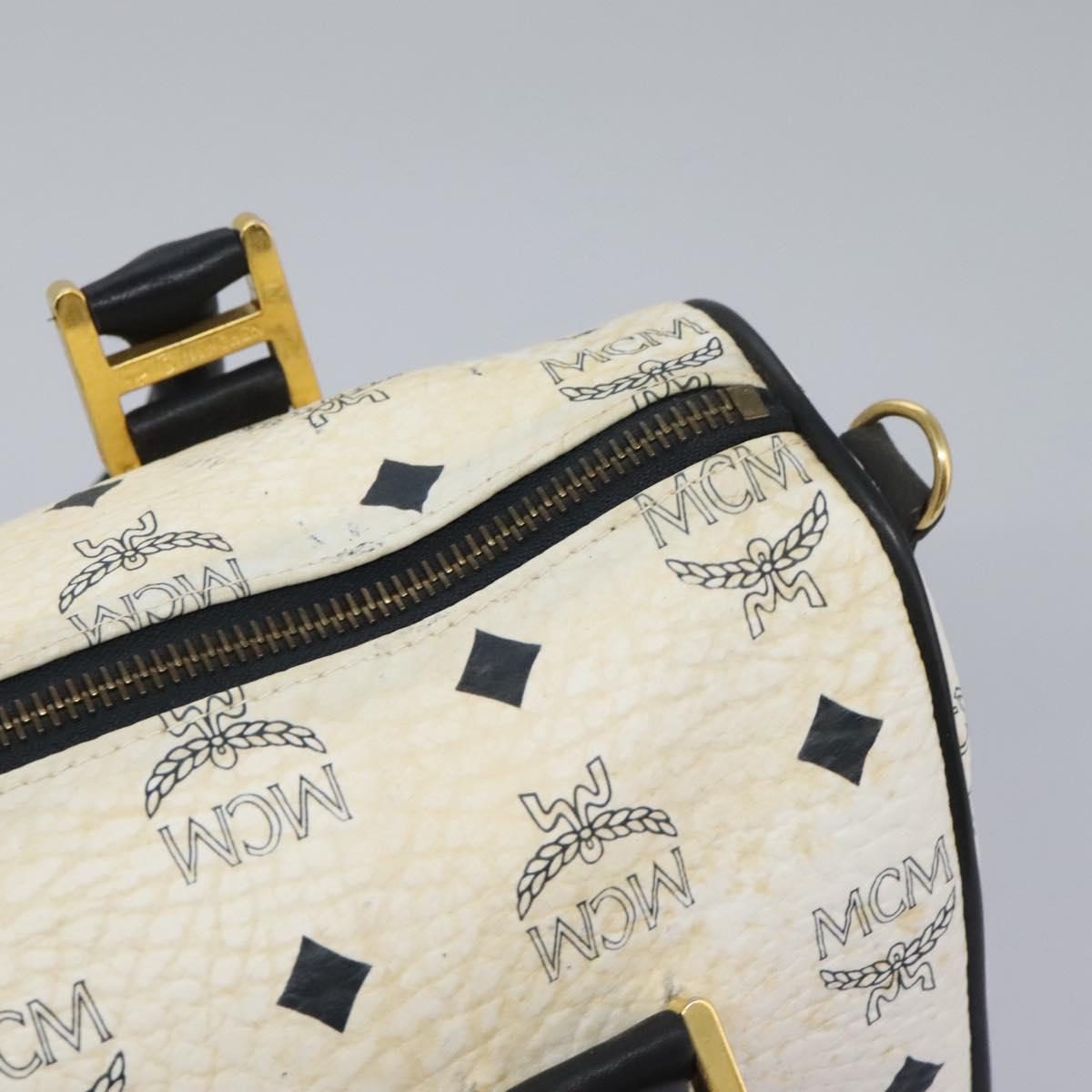 MCM Vicetos Logogram Hand Bag PVC Leather 2way White Gold Auth 115026