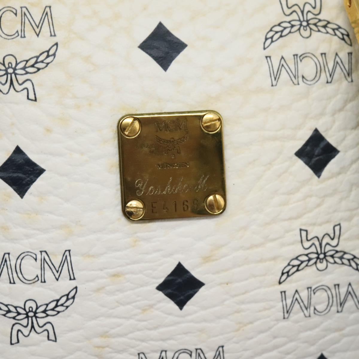 MCM Vicetos Logogram Hand Bag PVC Leather 2way White Gold Auth 115026