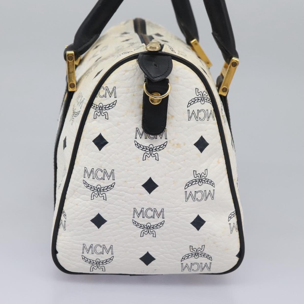 MCM Vicetos Logogram Hand Bag PVC Leather 2way White Gold Auth 115026
