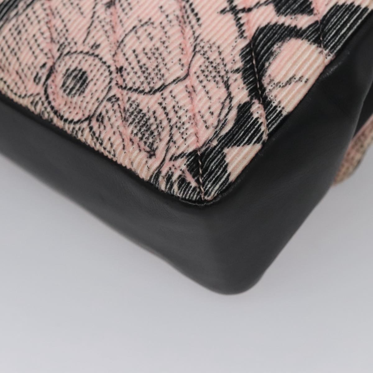 CHANEL Chain V Stitch Shoulder Bag Corduroy Pink Gold CC Auth 115032AM