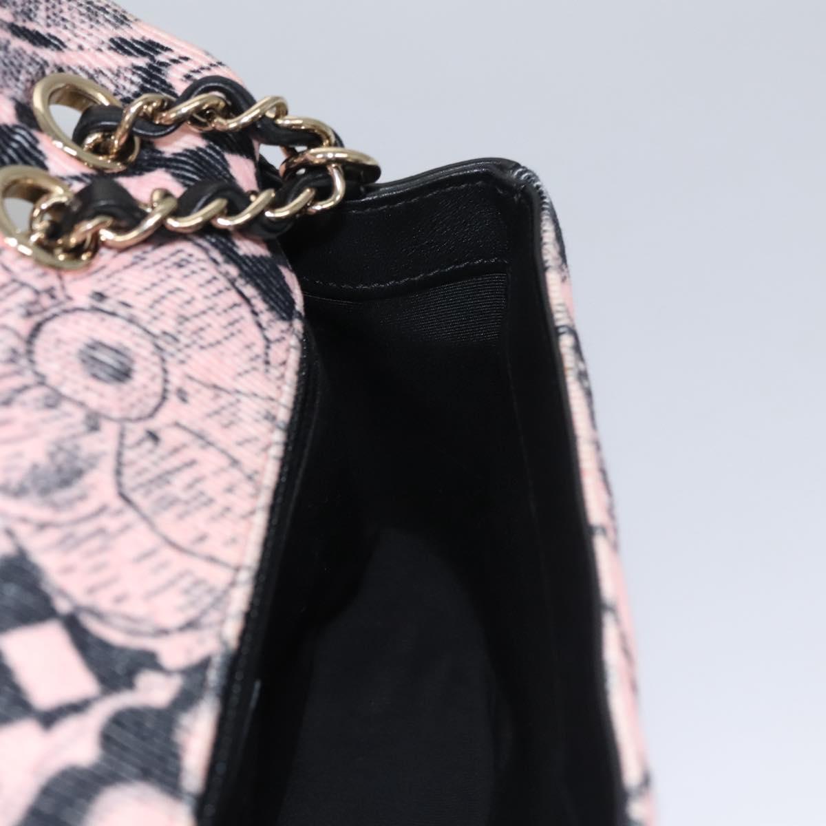 CHANEL Chain V Stitch Shoulder Bag Corduroy Pink Gold CC Auth 115032SM
