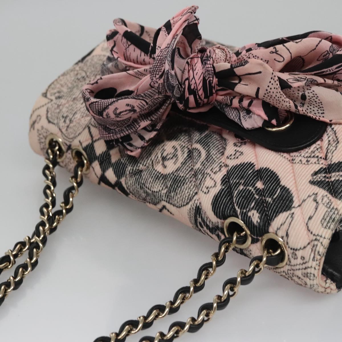 CHANEL Chain V Stitch Shoulder Bag Corduroy Pink Gold CC Auth 115032SM
