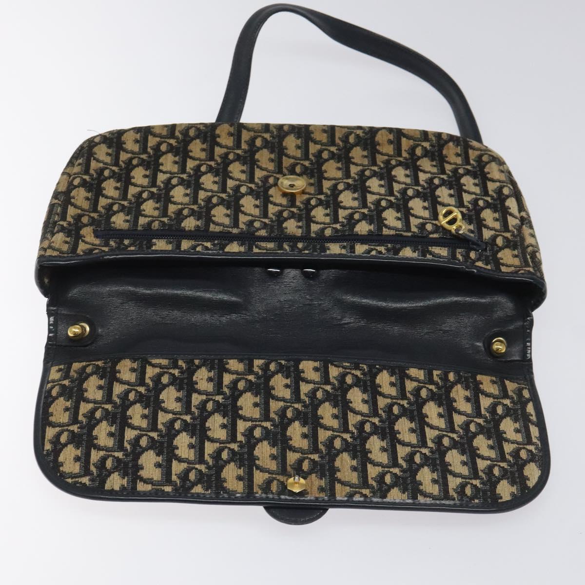 Christian Dior Trotter Canvas Shoulder Bag Navy Gold Auth 115041