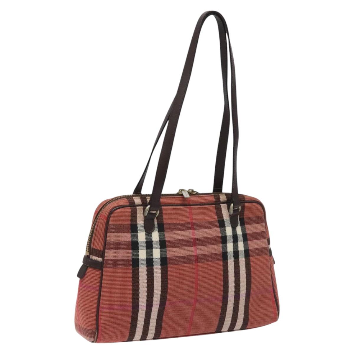 BURBERRY Nova Check Shoulder Bag Canvas Red Auth 115048