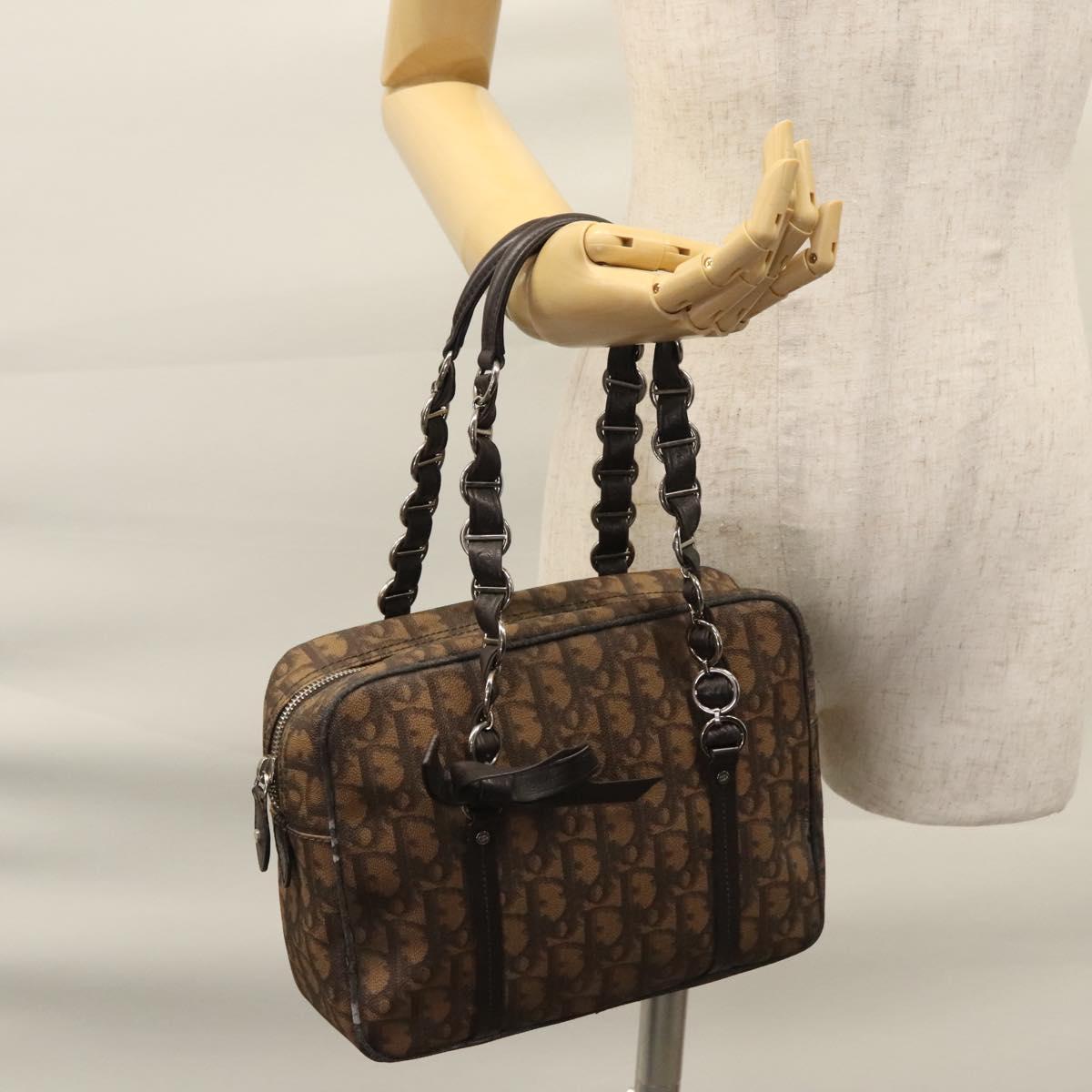 Christian Dior Romantic Trotter Canvas Shoulder Bag PVC Brown Auth 115054