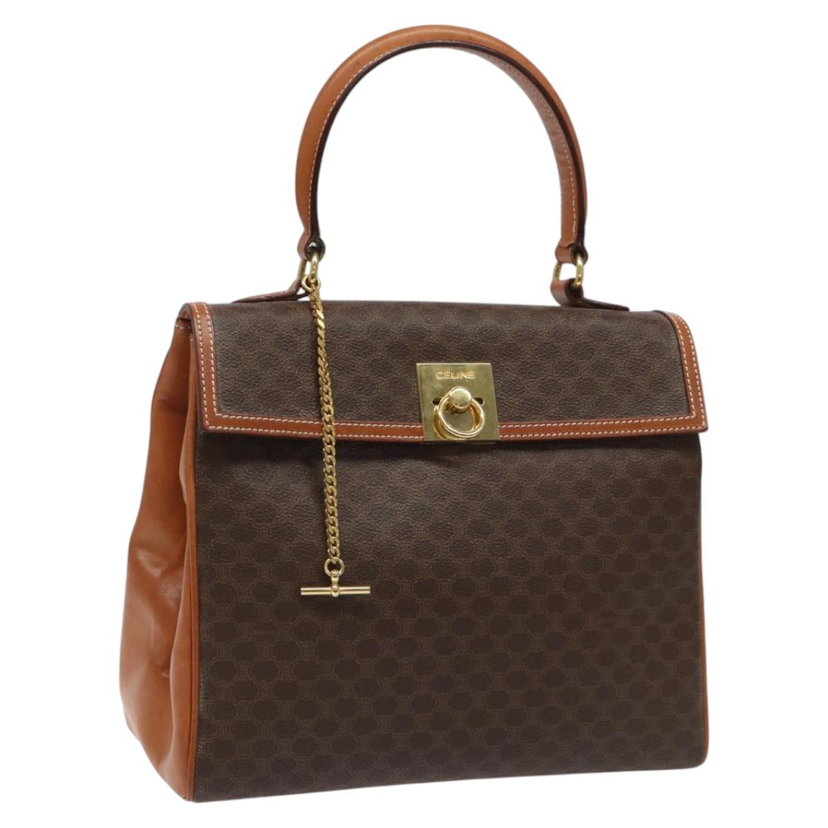 CELINE Macadam Canvas Hand Bag PVC Brown Gold Auth 115067