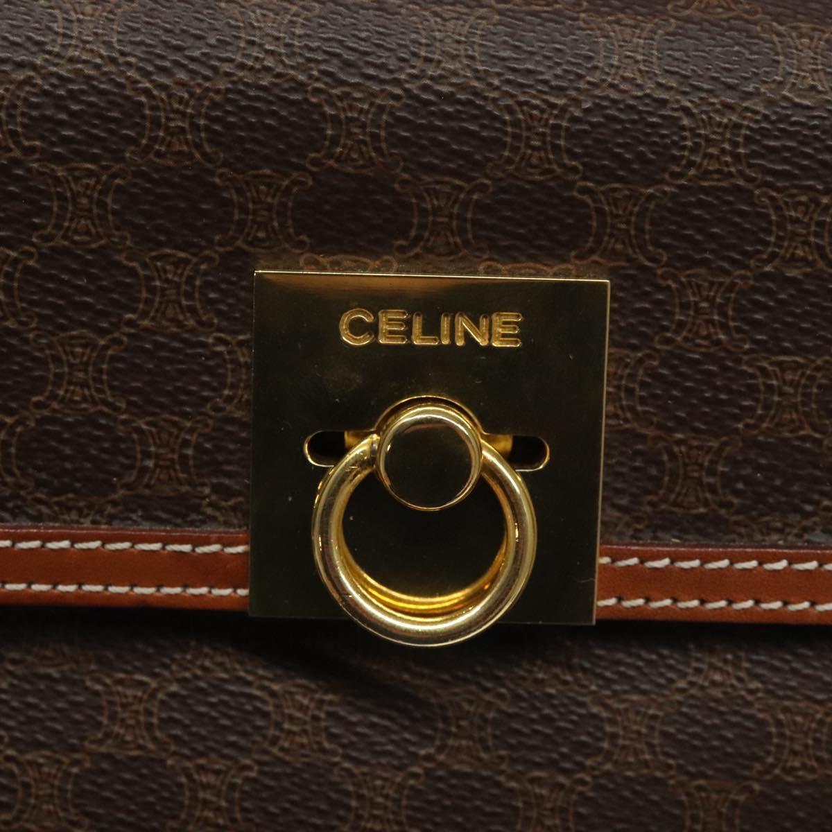 CELINE Macadam Canvas Hand Bag PVC Brown Gold Auth 115067